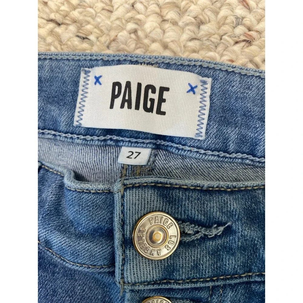 Paige Cindy Crop Straight Exposed Button Fly High-Rise Lightly Distressed 27